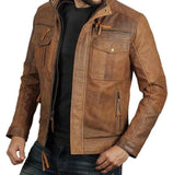 New Style For Motocycle Rider Leather Jacket With Uper Pocket In Camel Volur