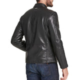Regular Fit Black Leather Jacket for Men with Collar Button - Men jackets - Leather Jacket