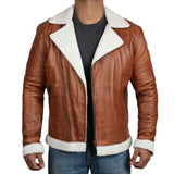 Brown Motorcycle Leather Jacket with Shearling for Men - Leather Jacket