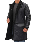 Long Length Black Winter Shearling Genuine Leather Coat With FUR