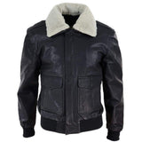 Black Men’s Air Force leather Bomber Jacket with Fur Collar