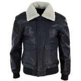 Men Air Force 1 Real Leather Jacket Pilot Bomber Fur Collar Casual Black - Leather Jacket