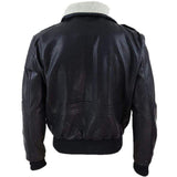 Men Air Force 1 Real Leather Jacket Pilot Bomber Fur Collar Casual Black - Leather Jacket