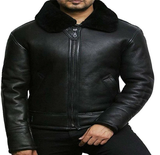 Men’s bomber shearling leather jacket in black