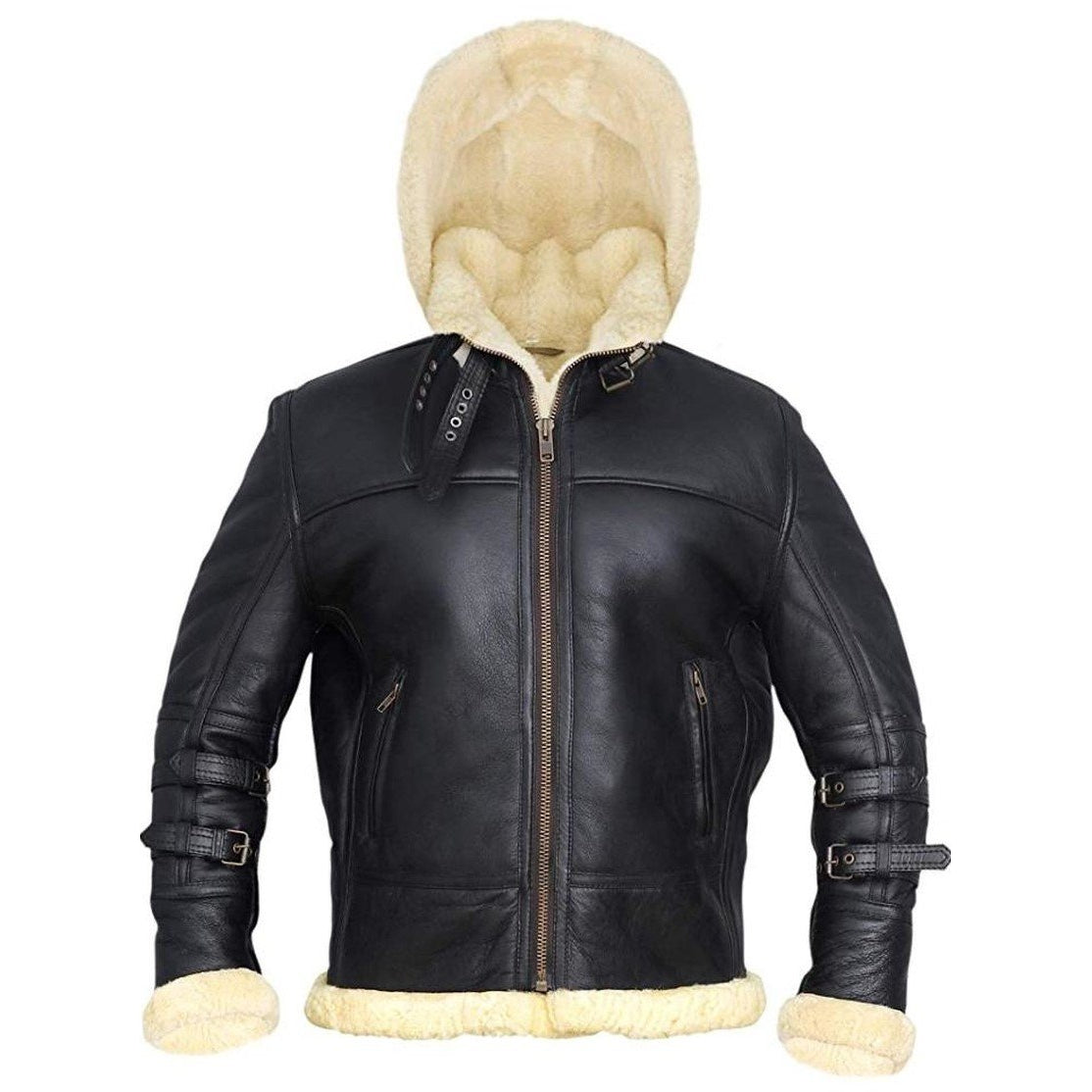 Black Hooded FUR Leather Jacket - Leather Jacket