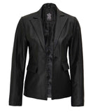 Black Leather Blazer Womens  One Button Coat