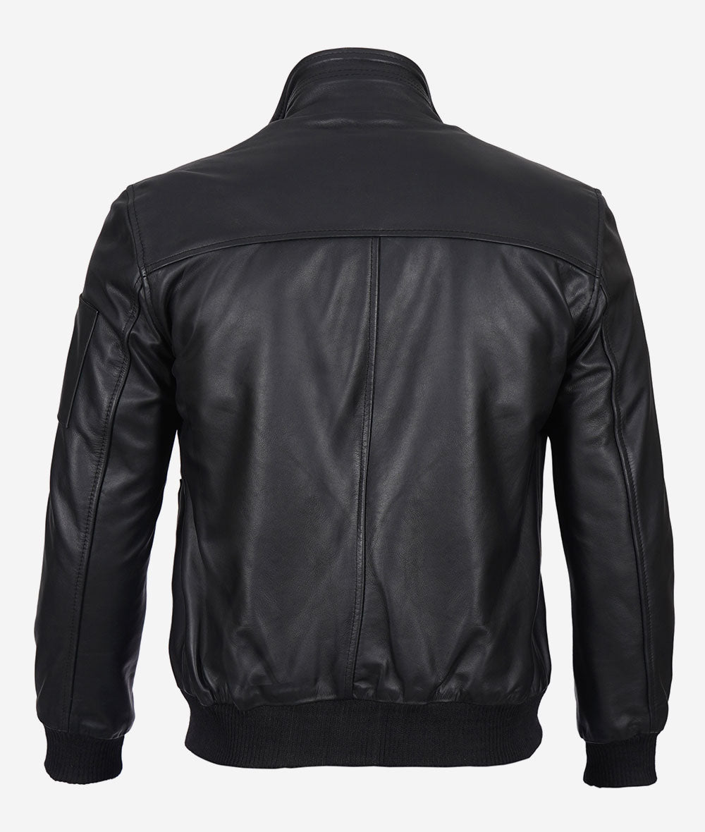 Leather Bomber Black Mens Cowhide Leather Jacket