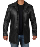 Natural Real 3   4 Length Black Leather Coat Mens
