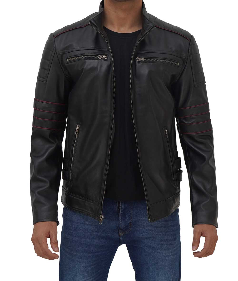 Rudolph Mens Black Cafe Racer with Red Detailing