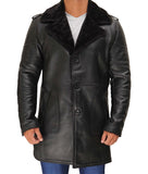 Russo Mens Wide Collar Black Leather Winter Shearling Coat