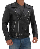 Brando Motorcycle Mens Black Asymmetrical Leather Jacket