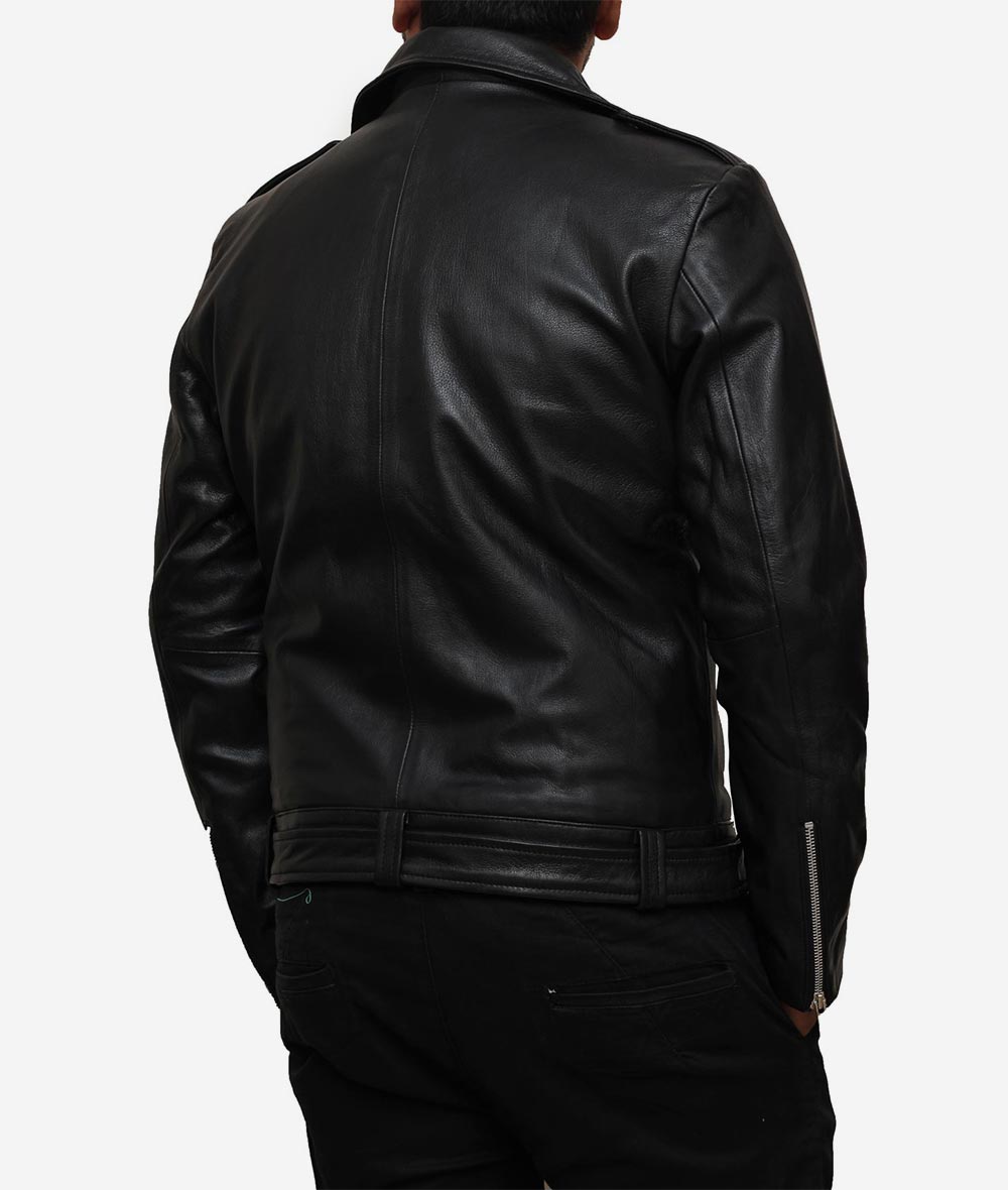 Negan Black Asymmetrical Belted Moto Leather Jacket