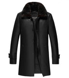 Delta Black Shearling Collar 3  4 Length Leather Coat Mens