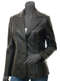 Womens Leather Blazer Jacket  Black Coat