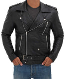 Brando Motorcycle Mens Black Asymmetrical Leather Jacket