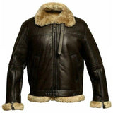 Dark Brown Fur Bomber Shearling Sheepskin Leather Jacket Men - Leather Jacket