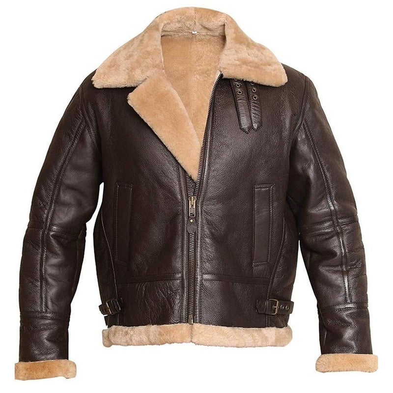 Brown Bomber Aviator FUR Leather Jacket for Men - Leather Jacket