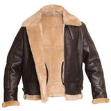 Brown Bomber Aviator FUR Leather Jacket for Men - Leather Jacket