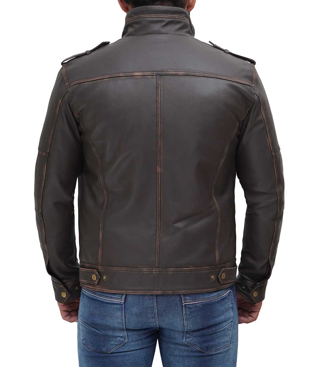  Brown Distressed Leather Jacket Men
