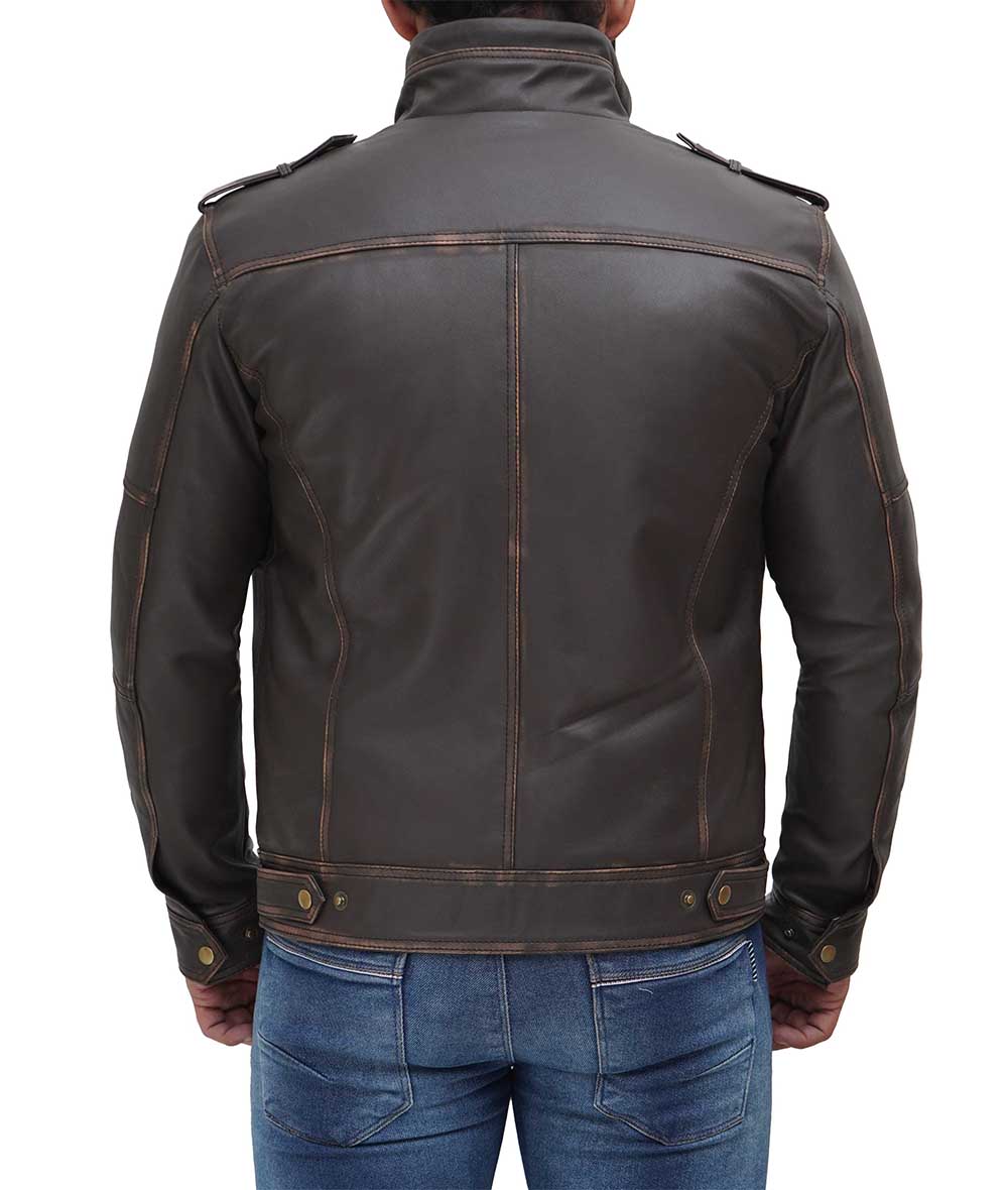 Tavares Ruboff Vintage Brown Distressed Leather Jacket Men
