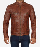 Austin Mens Distressed Brown Leather Cafe Racer Jacket