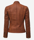 Brown Cafe Racer Leather Jacket Womens