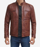 Brown Cafe Racer Motorcycle Mens Leather Jacket