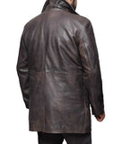 Distressed Brown 3   4 Length Leather Coat Mens