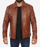 Reeves Brown Shirt Collar Vintage Brown Leather jacket