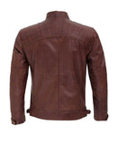 Mens Biker Distressed Brown Quilted Leather Jacket