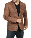 Mens Brown Notch Lapel Two Button Real Leather Blazer
