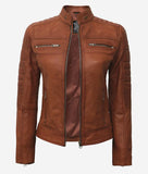 Brown Cafe Racer Leather Jacket Womens