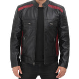 Cafe Racer With Zipper Cuff Men Genuine Sheep Leather Jacket