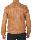 Johnson Quilted Distressed Camel Leather Jacket Mens