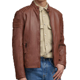 Casual Stylish Brown Fitted Motorcycle Sheepskin Leather Jacket Men