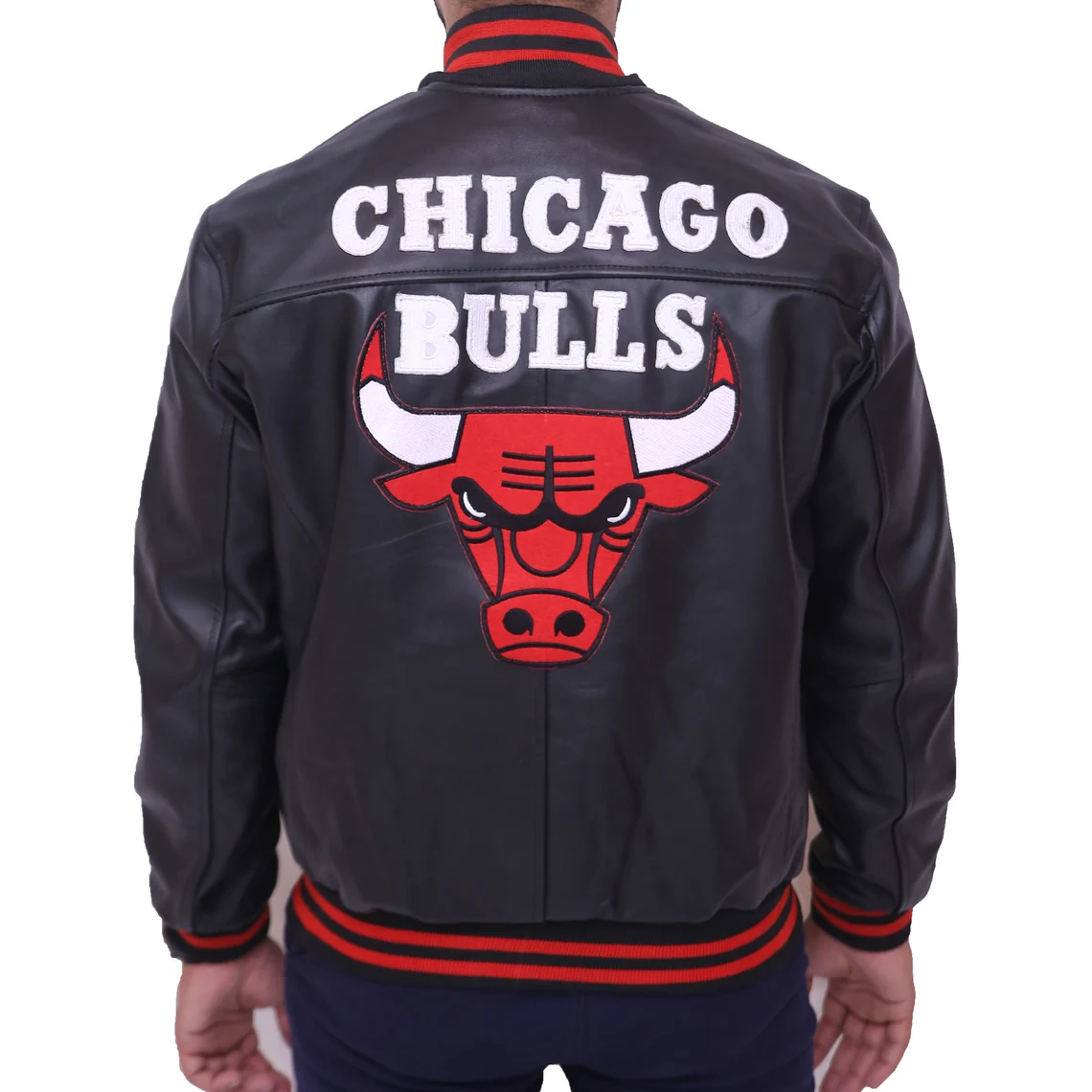 Vintage Chicago Letterman Bomber NBA 90s Hip Hop Black Leather Jacket, Mens Leather Jacket