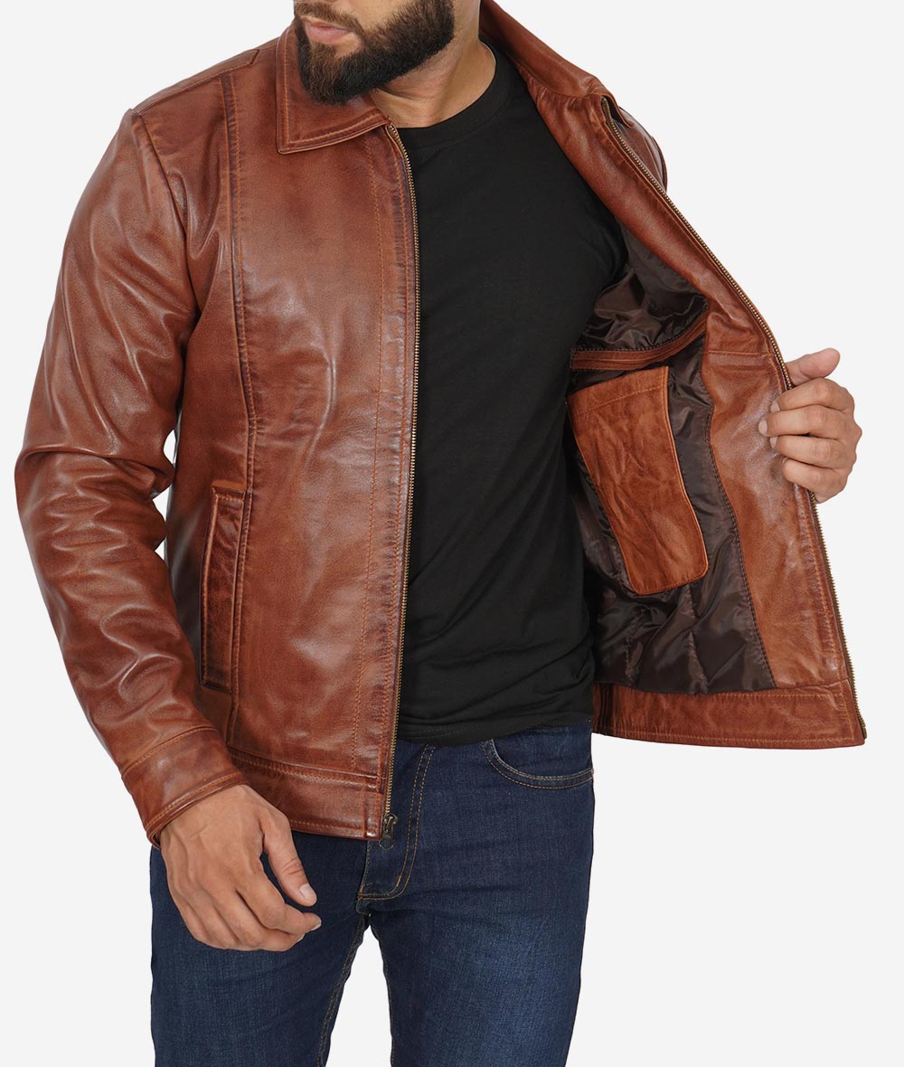 Reeves Brown Shirt Collar Vintage Brown Leather jacket