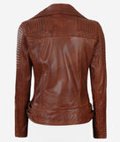 Asymmetrical Cognac Leather Motorcycle Jacket Womens