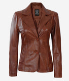 Womens Leather Blazer Jacket  Cognac Coat