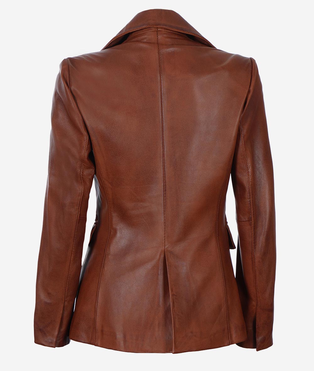 Double Breasted Leather Coat  Cognac Leather Blazer