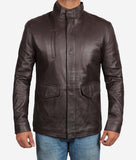 Richards Mens Dark Brown Leather Car Coat