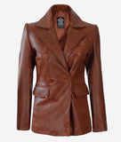 Double Breasted Leather Coat  Cognac Leather Blazer