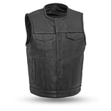 Pulse - Men's Black Cowhide Leather Motorcycle Vest
