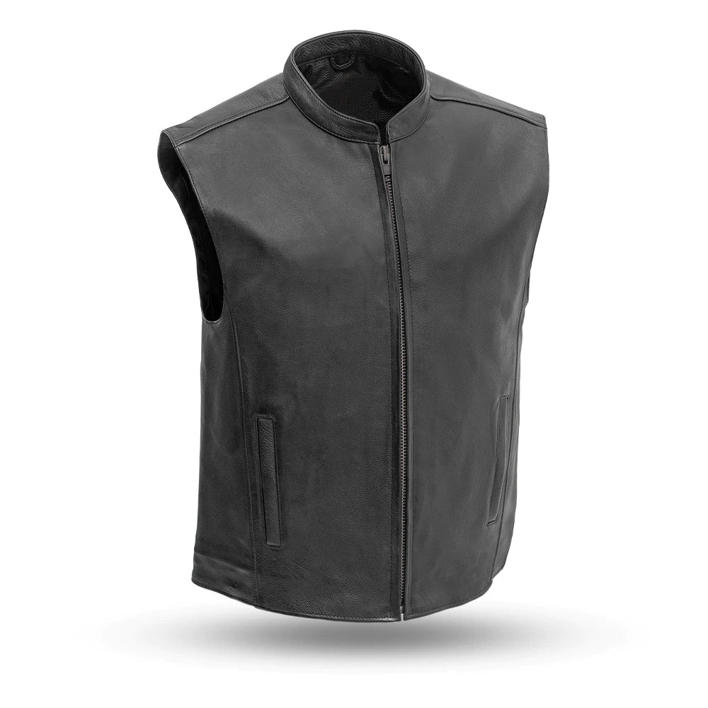 Edge - Men's Motorcycle Black Cowhide Leather Vest