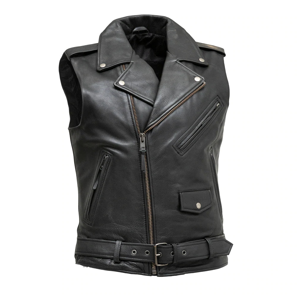 Addict - Men's Motorcycle Black Cowhide Leather Vest