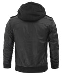 Edinburgh Mens Black Leather Jacket with Removable Hood