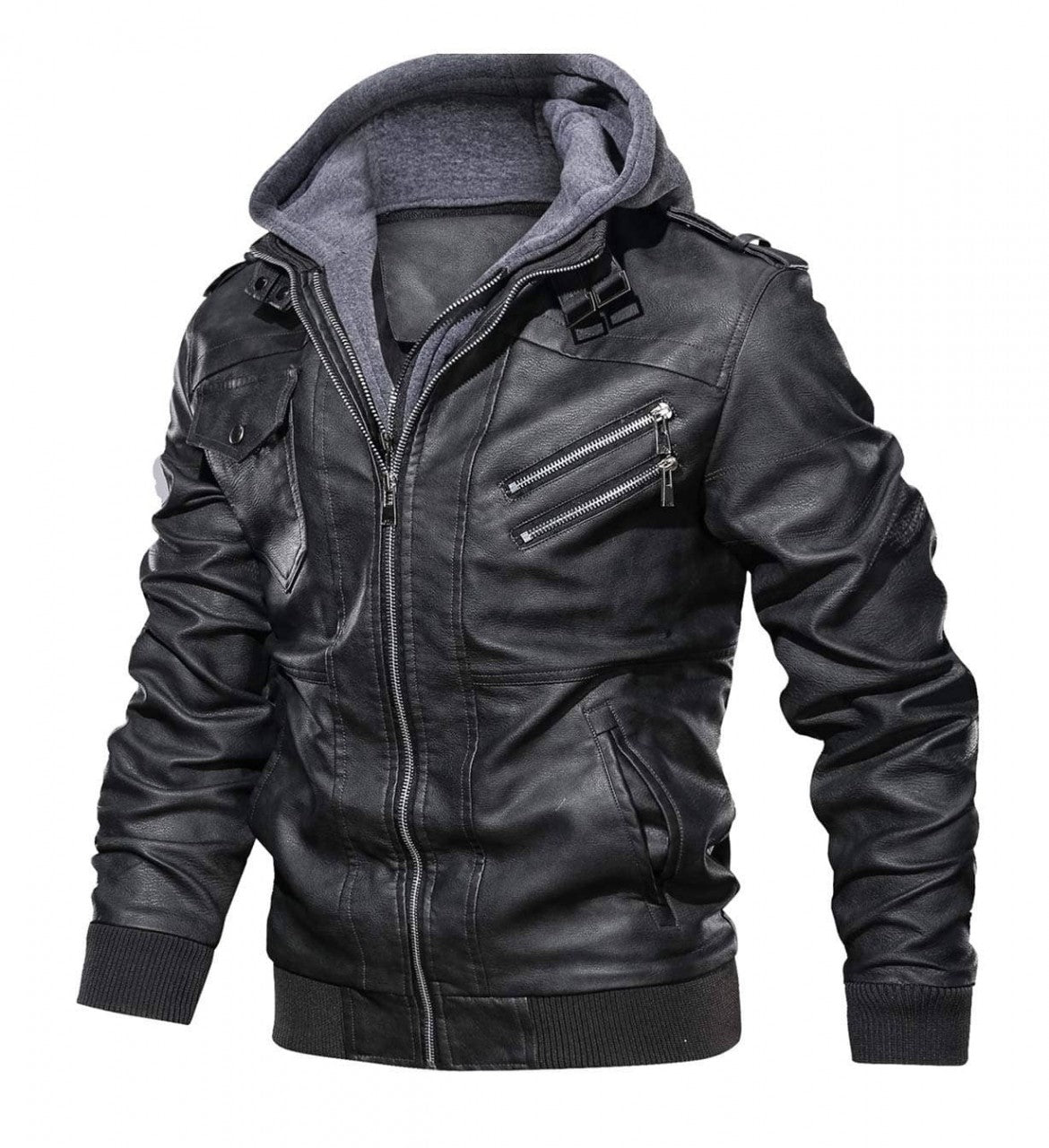 Black Lambskin Leather Jacket with Hood