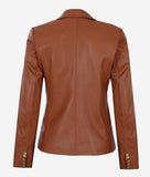 Cognac Leather Blazer For Women  Double Breasted