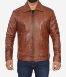 Reeves Brown Shirt Collar Vintage Brown Leather jacket