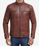 Brown Cafe Racer Motorcycle Mens Leather Jacket